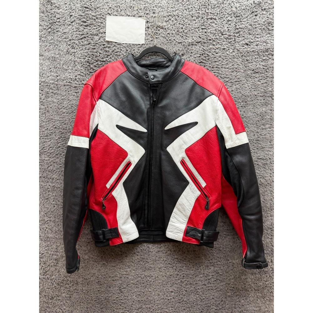 Leather King Quilted Thermal Insulation Leather Motorcycle Jacket Mens Size 46